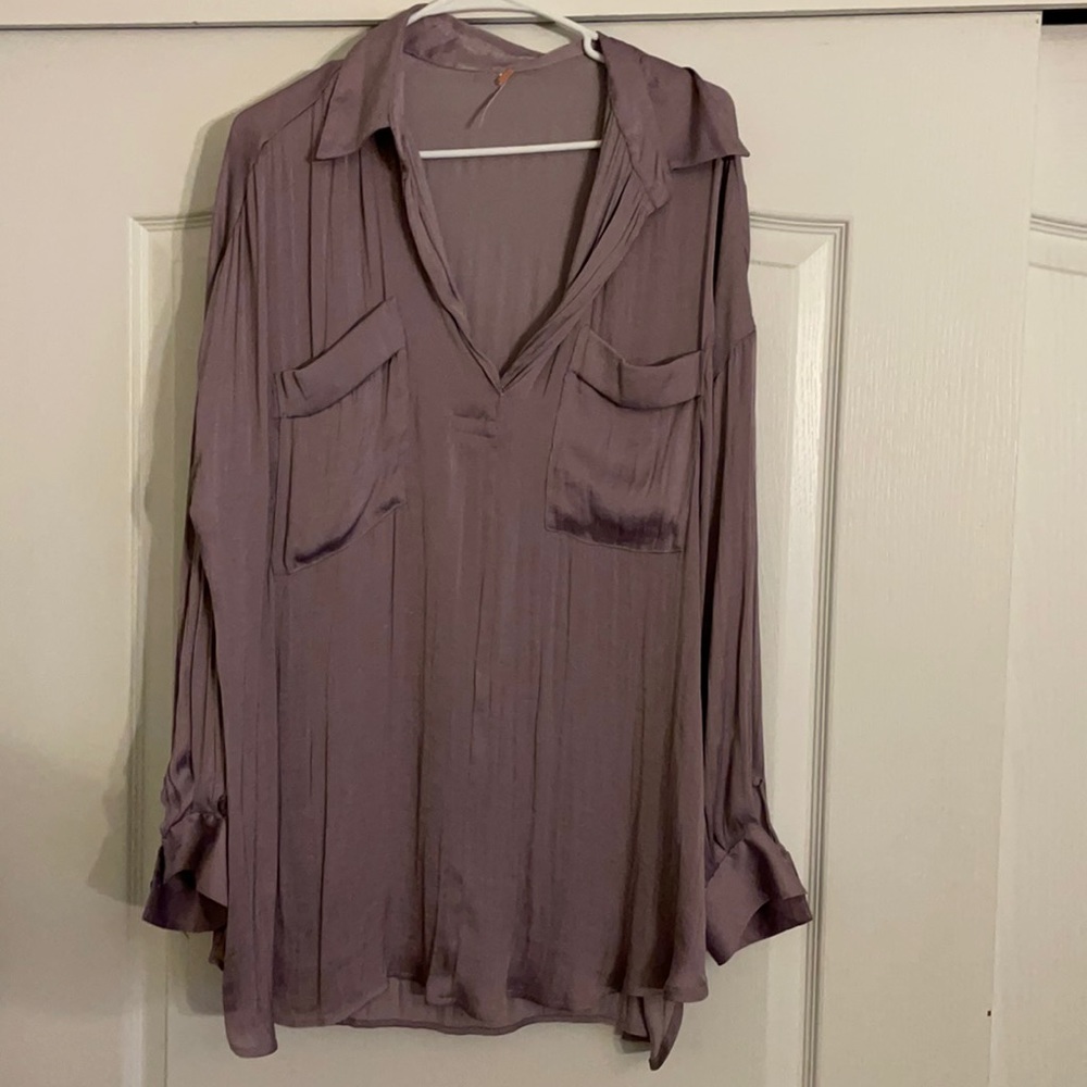 Free People lavender, drapey, wrinkley blouse